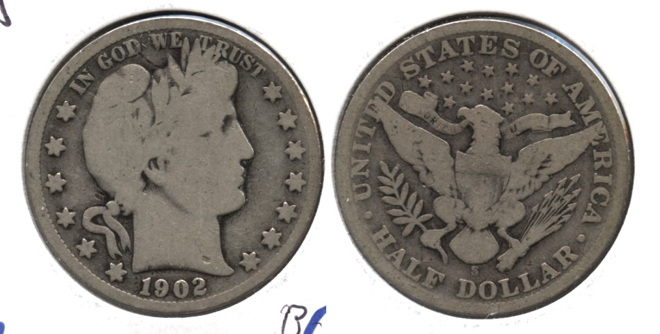 1902-S Barber Half Dollar Good-4 d