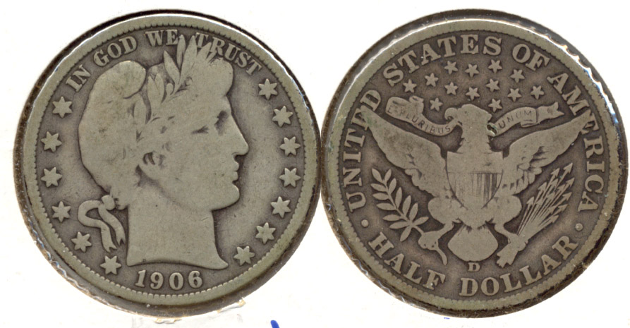 1906-D Barber Half Dollar VG-8 a