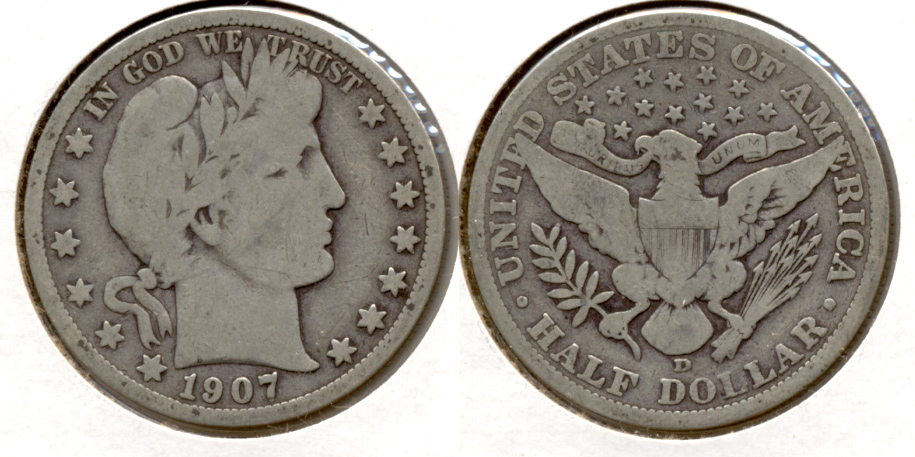 1907-D Barber Half Dollar Good-4 e