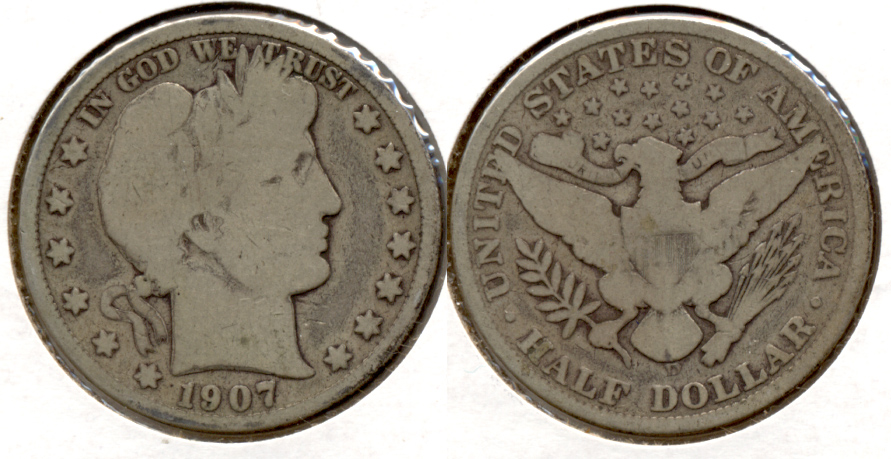 1907-D Barber Half Dollar Good-4 f