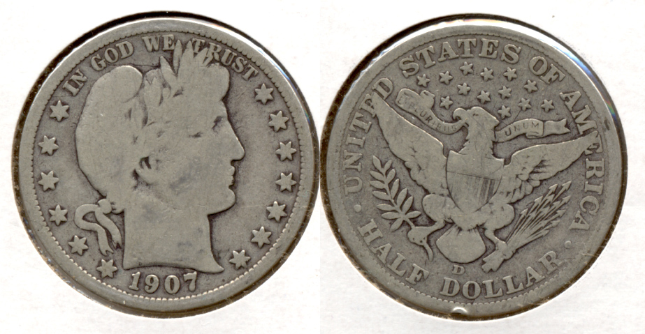 1907-D Barber Half Dollar Good-4 i