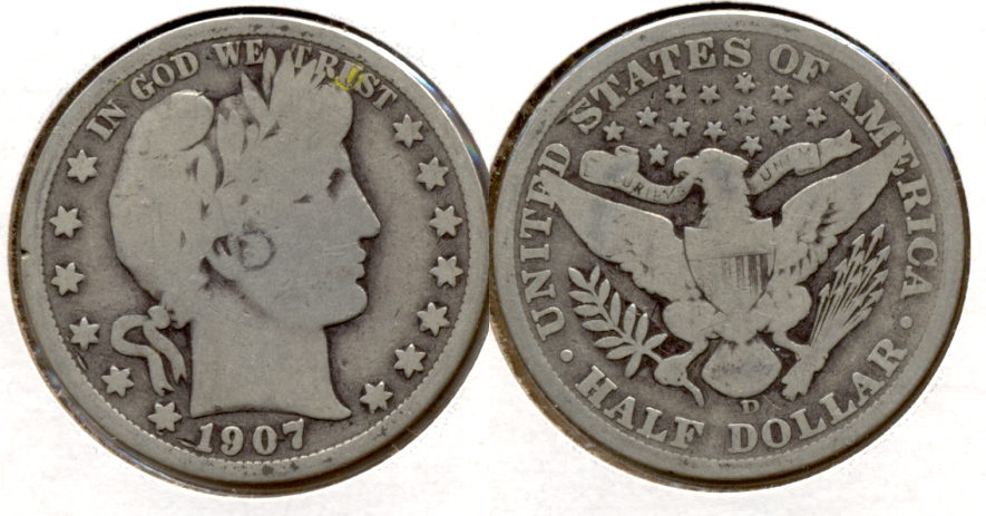 1907-D Barber Half Dollar Good-4 l