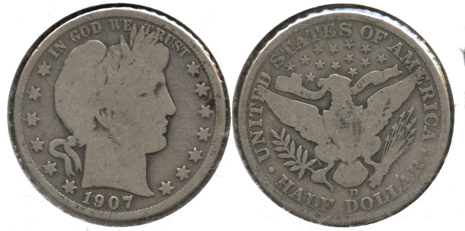 1907-D Barber Half Dollar Good-4 n