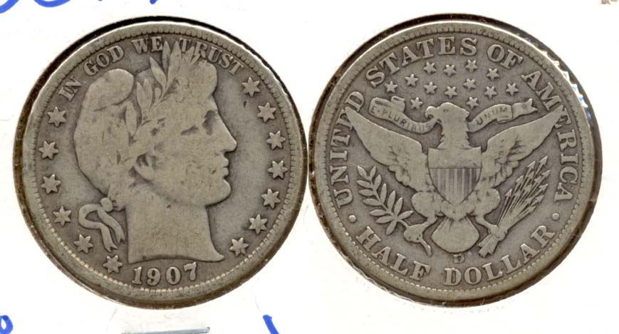1907-D Barber Half Dollar VG-8
