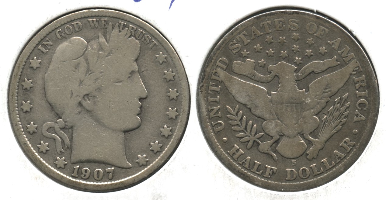 1907-S Barber Half Dollar VG-8 #b