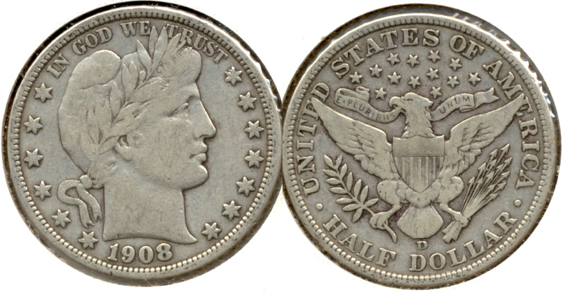 1908-D Barber Half Dollar Fine-12 a
