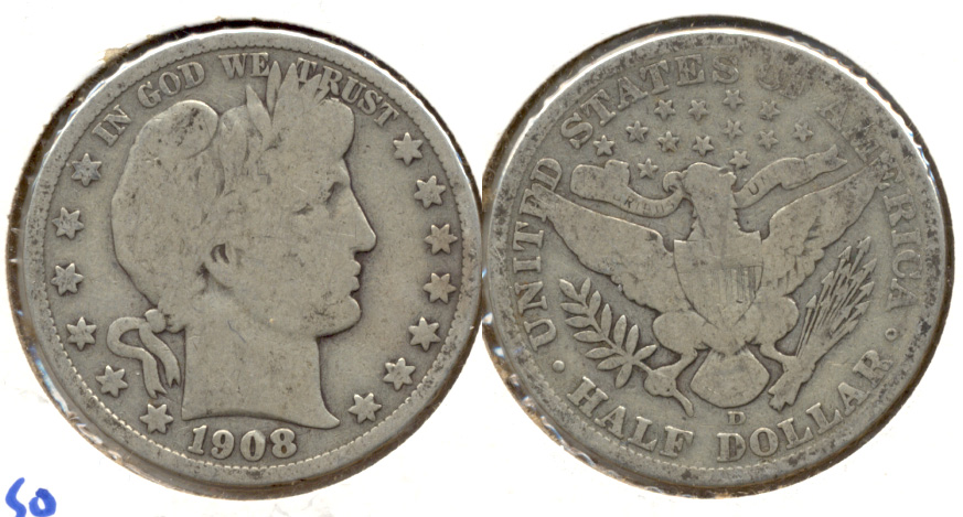 1908-D Barber Half Dollar Good-4 a