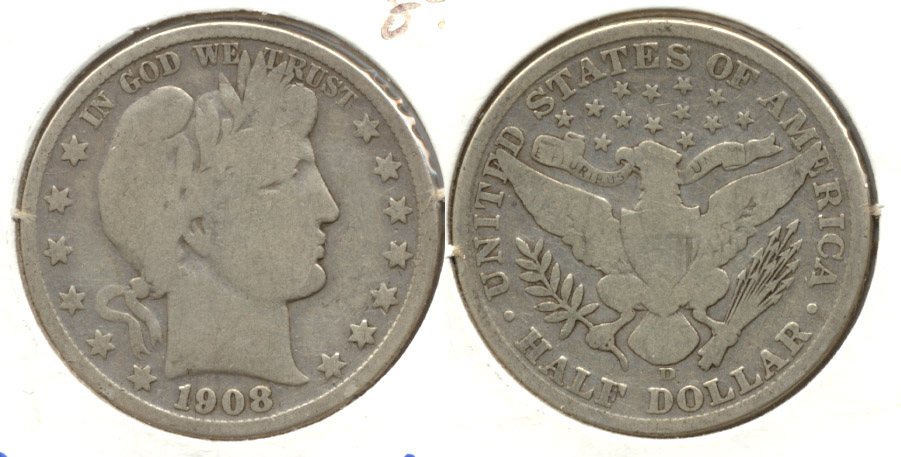 1908-D Barber Half Dollar VG-8 b