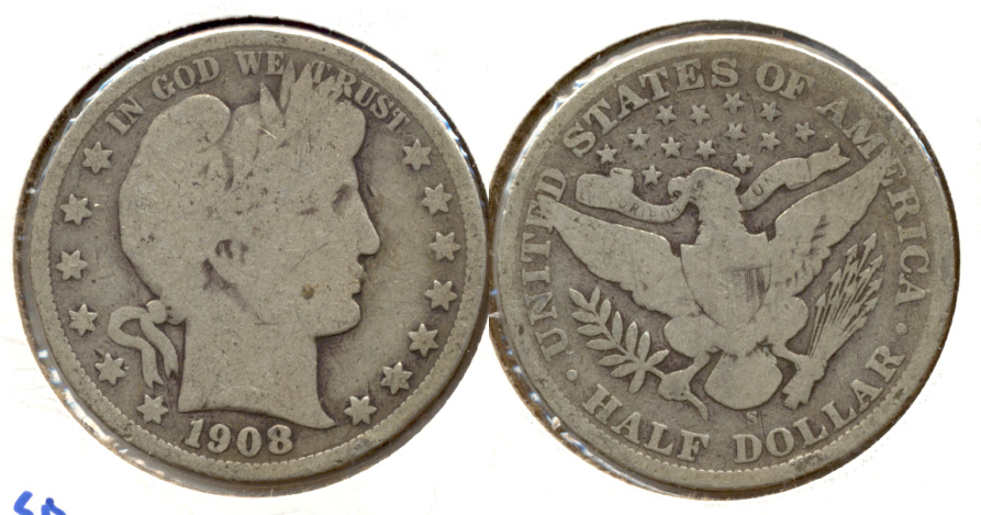 1908-S Barber Half Dollar Good-4 a