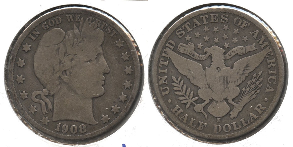1908-S Barber Half Dollar VG-8 #a Reverse Mark