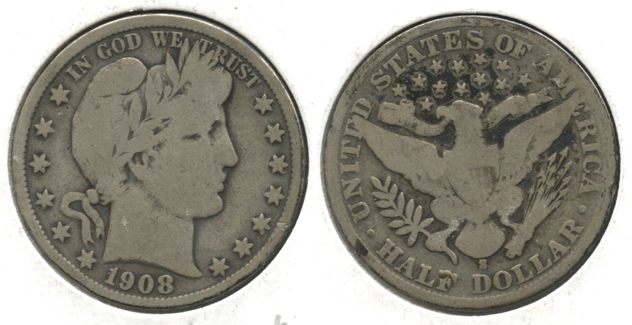 1908-S Barber Half Dollar VG-8 #b