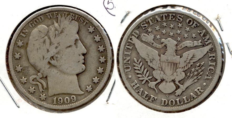 1909-S Barber Half Dollar VG-8