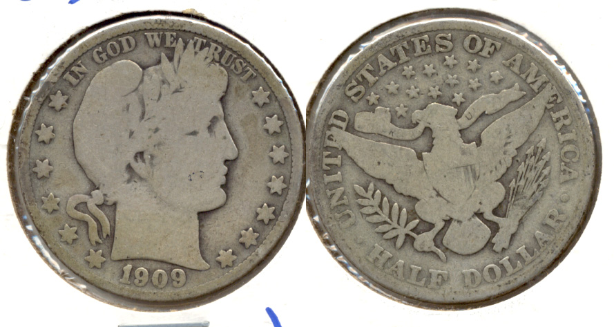 1909 Barber Half Dollar Good-6 b Rim Bump