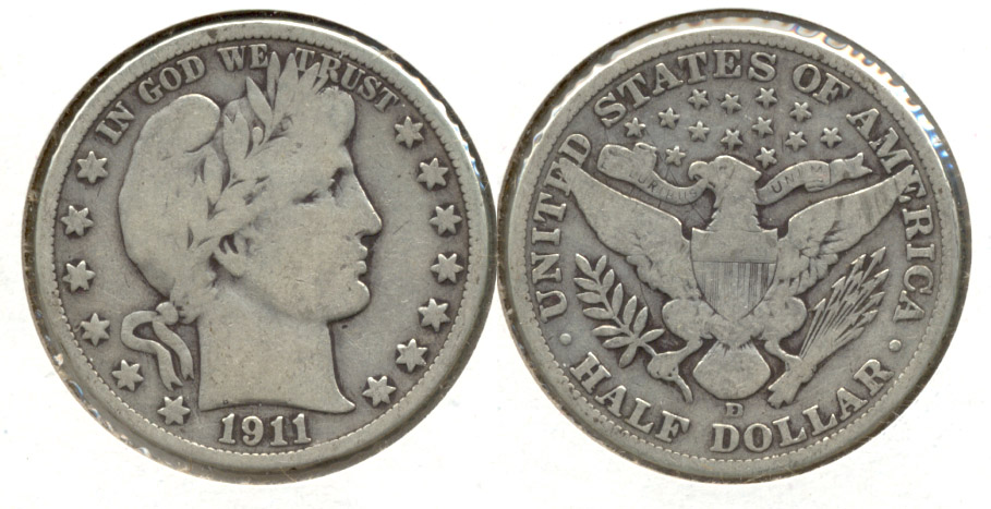 1911-D Barber Half Dollar VG-8 a