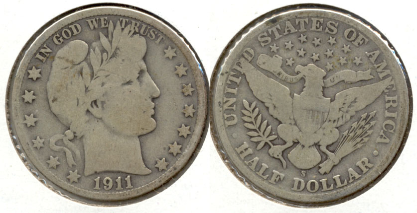 1911-S Barber Half Dollar VG-8