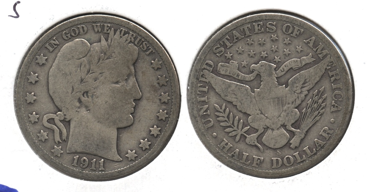 1911-S Barber Half Dollar VG-8 #f