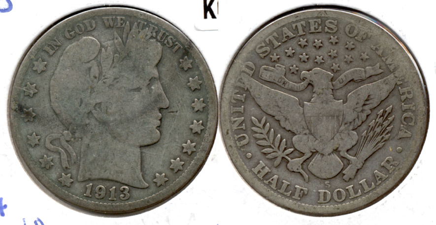 1913-S Barber Half Dollar AG-3 a