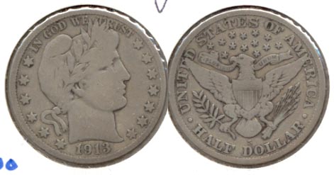 1913-S Barber Half Dollar VG-8