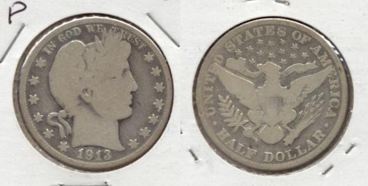1913 Barber Half Dollar Good-4 a Cleaned