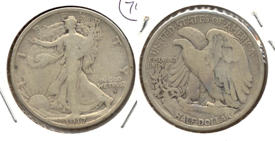 1917-D Obverse Mint Mark Walking Liberty Half Dollar VG-8 a