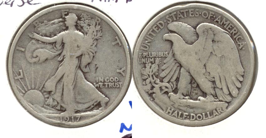 1917-D Reverse Mint Mark Walking Liberty Half Dollar VG-8