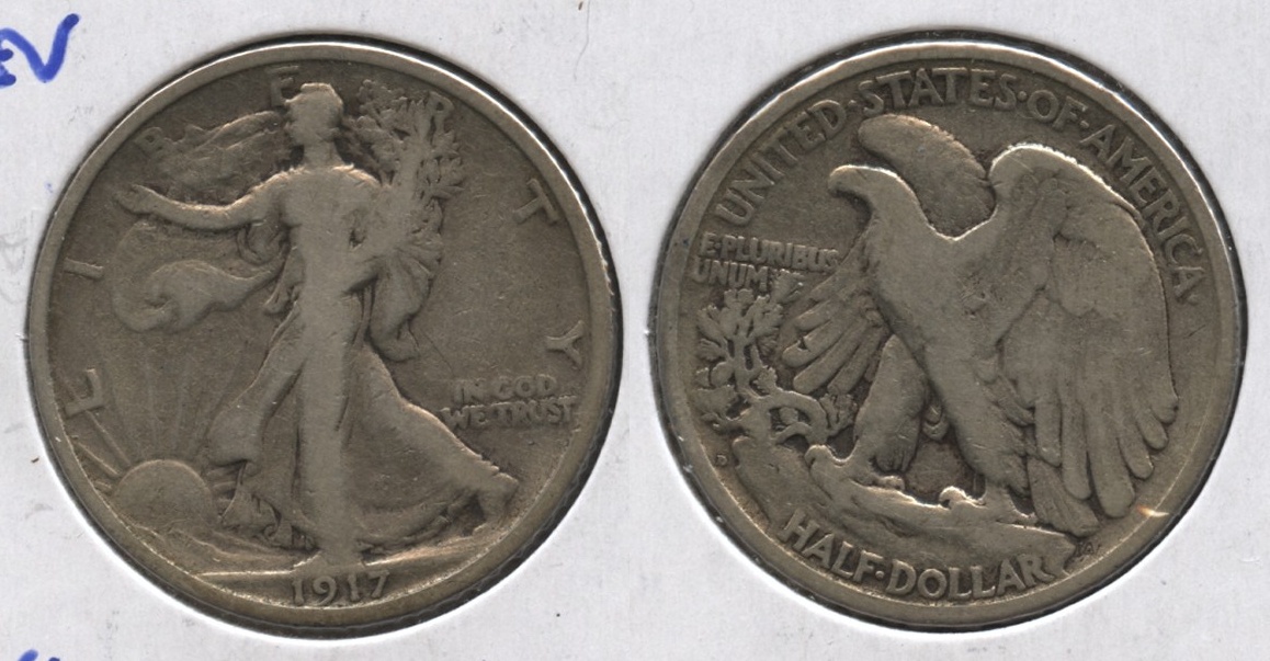 1917-D Reverse Mint Mark Walking Liberty Half Dollar VG-8 #a