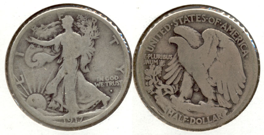 1917-S Obverse Mint Mark Walking Liberty Half Dollar Good-4