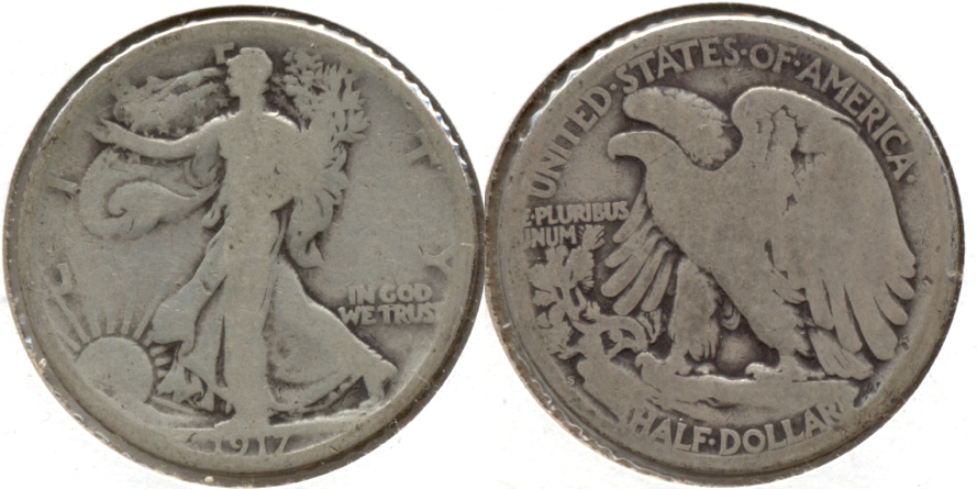 1917-S Reverse Mint Mark Walking Liberty Half Dollar Good-4 c