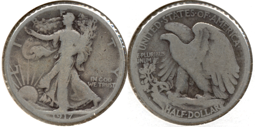 1917-S Reverse Mint Mark Walking Liberty Half Dollar Good-4 l