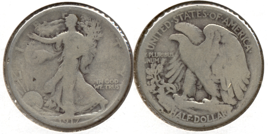 1917-S Reverse Mint Mark Walking Liberty Half Dollar Good-4 m
