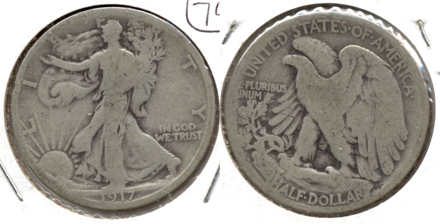 1917-S Reverse Mint Mark Walking Liberty Half Dollar Good-4 n