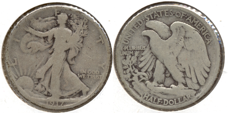 1917-S Reverse Mint Mark Walking Liberty Half Dollar Good-4 r