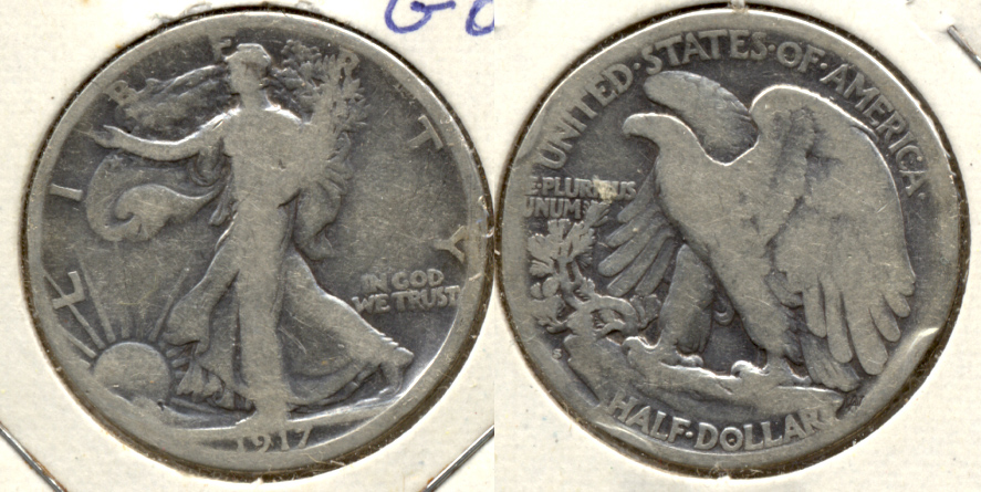 1917-S Reverse Mint Mark Walking Liberty Half Dollar Good-4 u
