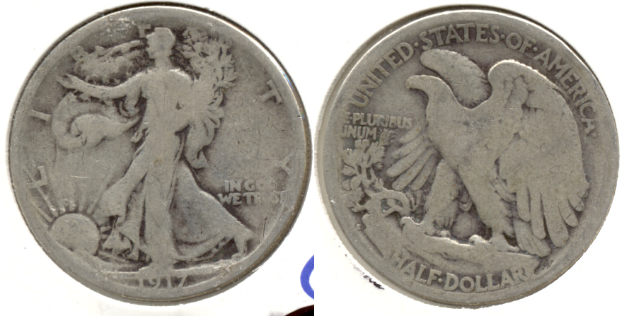 1917-S Reverse Mint Mark Walking Liberty Half Dollar Good-4 v