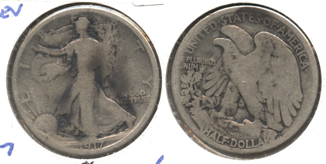 1917-S Reverse Mint Mark Walking Liberty Half Dollar Good-4 #w