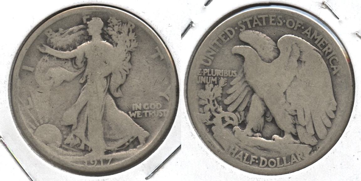 1917-S Reverse Mint Mark Walking Liberty Half Dollar Good-4 #x