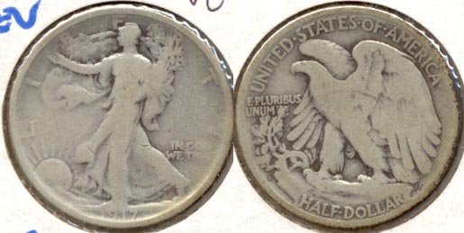 1917-S Reverse Mint Mark Walking Liberty Half Dollar VG-8