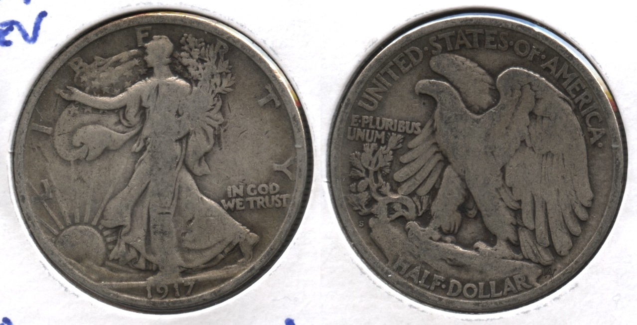 1917-S Reverse Mint Mark Walking Liberty Half Dollar VG-8 #a