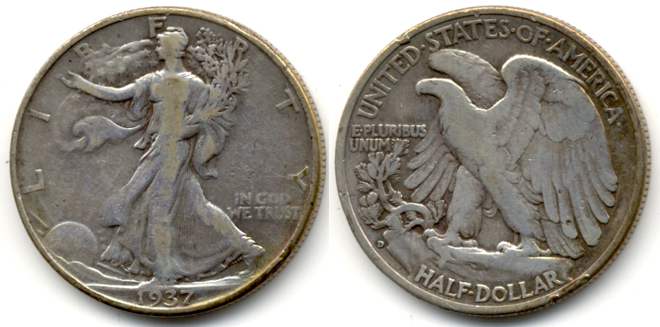 1937-D Walking Liberty Half Dollar Fine-12 Cleaned