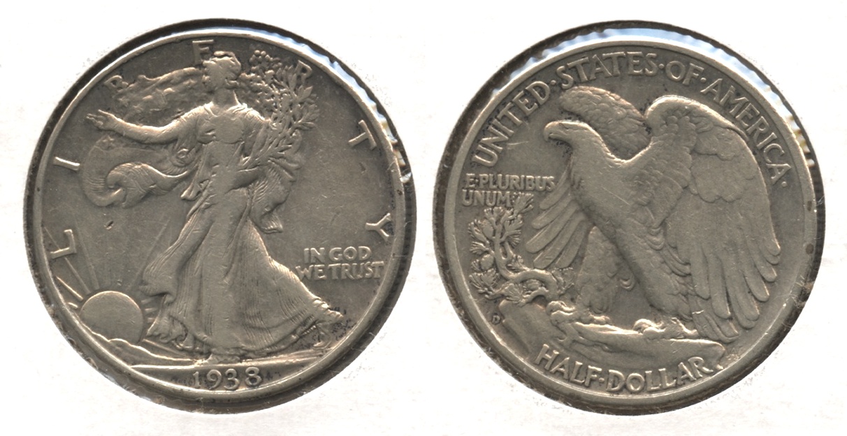 1938-D Walking Liberty Half Dollar Fine-12 #t Cleaned