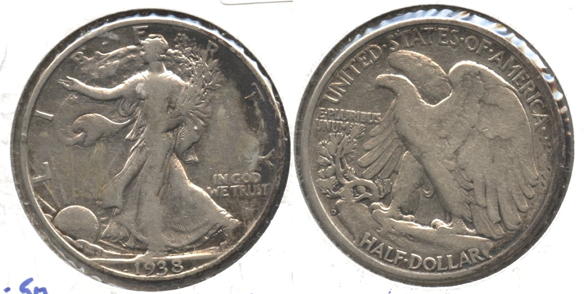 1938-D Walking Liberty Half Dollar Fine-12 #v Cleaned