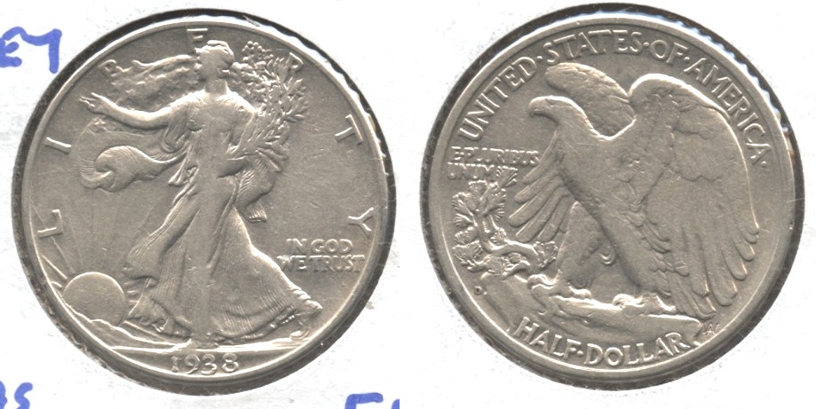 1938-D Walking Liberty Half Dollar Fine-15 c Cleaned