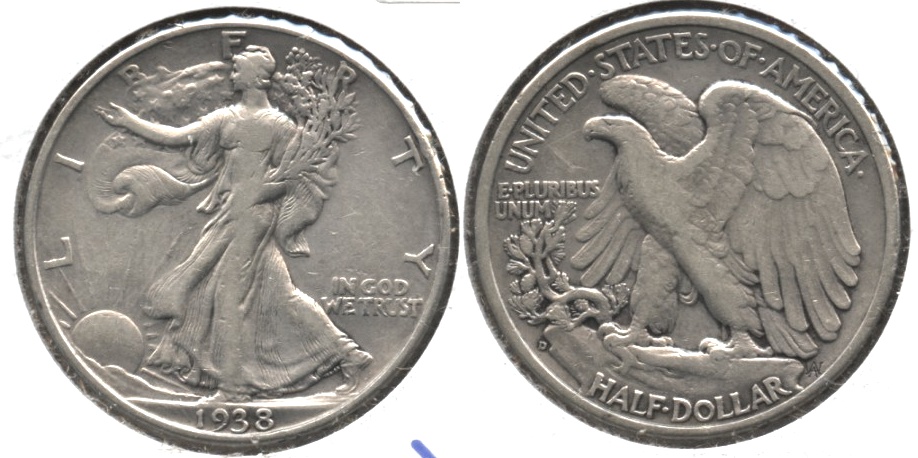 1938-D Walking Liberty Half Dollar VF-20 a Cleaned