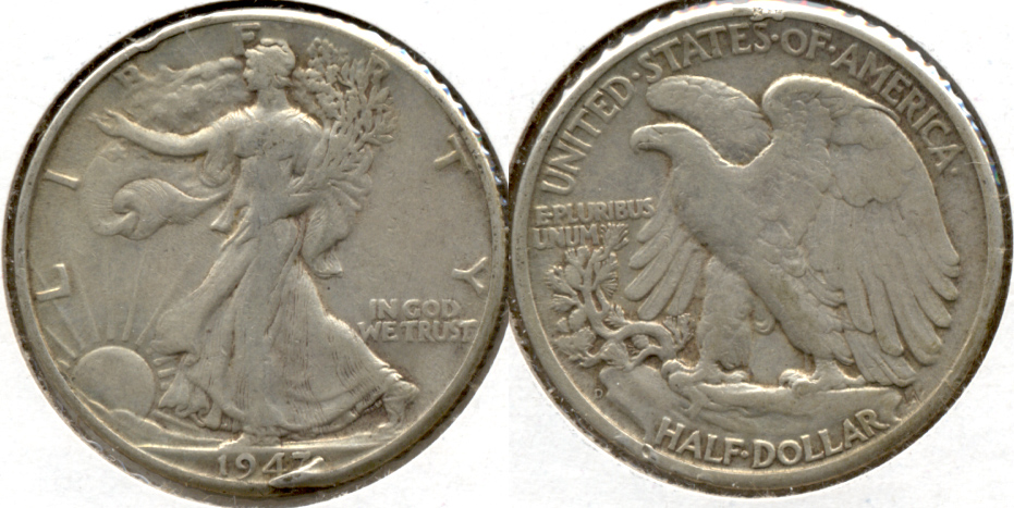 1947-D Walking Liberty Half Dollar Fine-15 Rim Dings