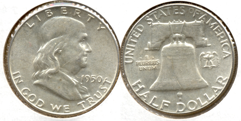 1950 Franklin Half Dollar AU-55 v