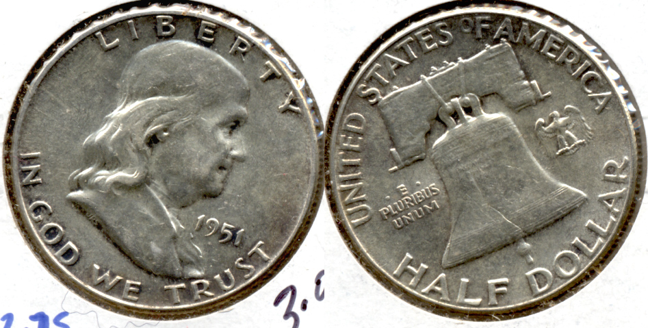 1951 Franklin Half Dollar AU-55 d