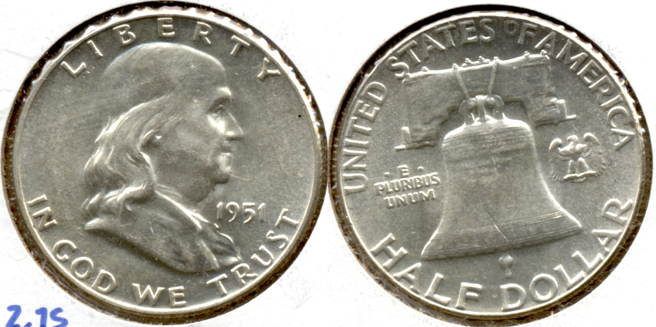 1951 Franklin Half Dollar AU-55 e