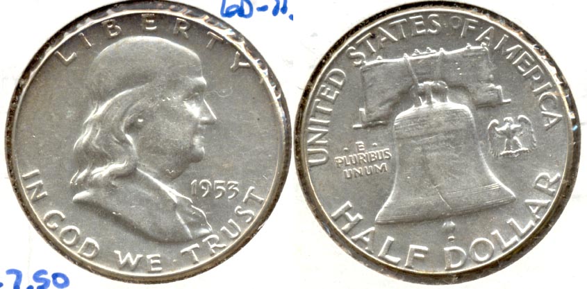 1953 Franklin Half Dollar AU-50 d