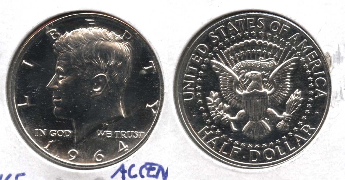 1964 Kennedy Half Dollar Proof Accented Hair