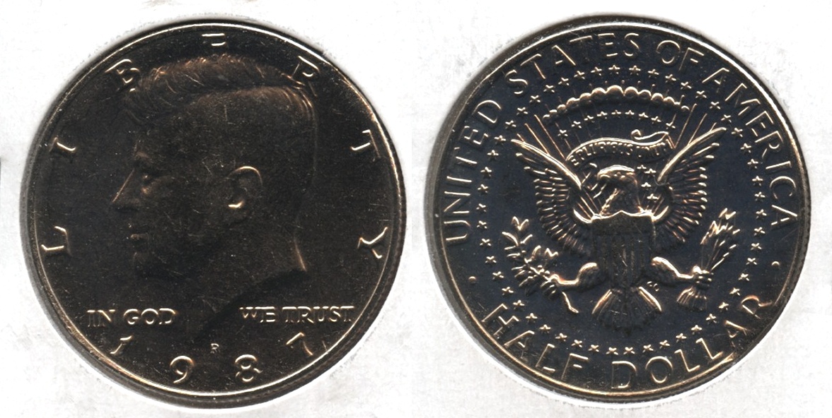 1987-P Kennedy Half Dollar Mint State Micro Rim Clip